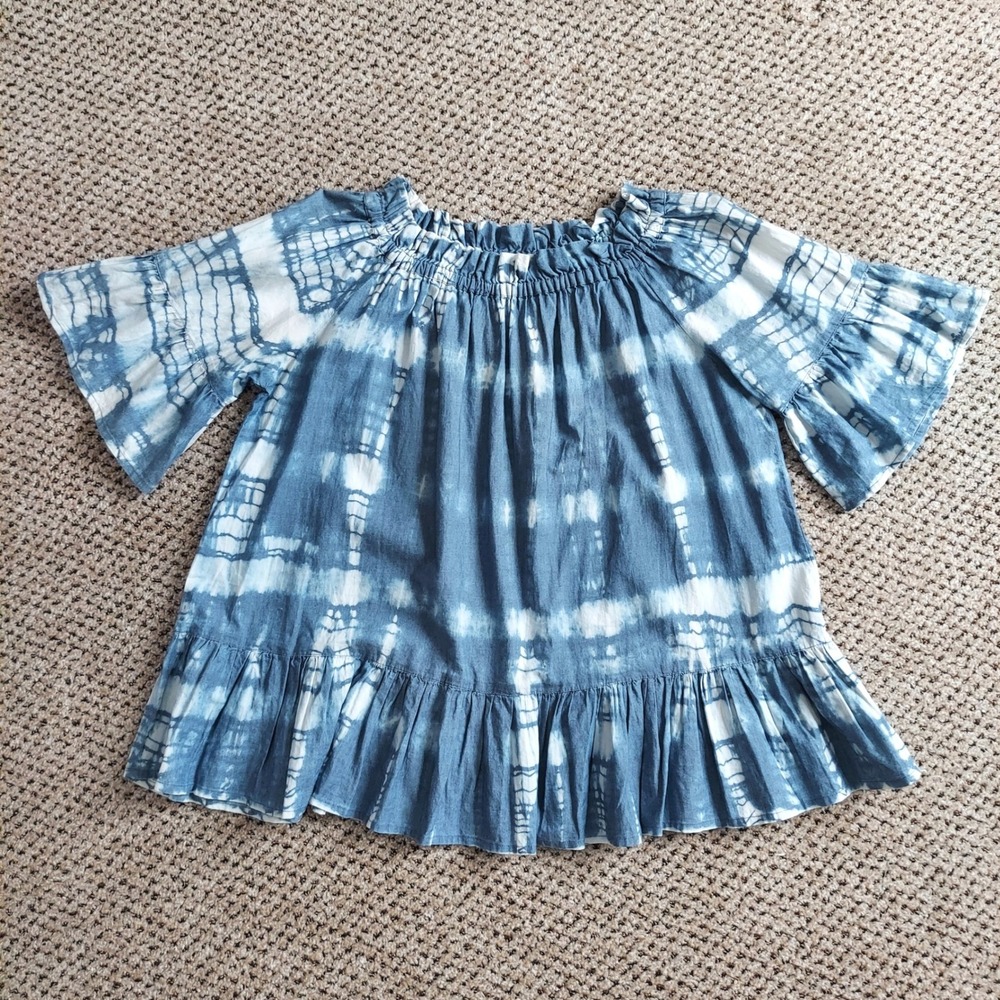 Sofrito  XS Oversized‎ Tie Dye Off The Shoulder Ruffle Bell Sleeve Top Boho